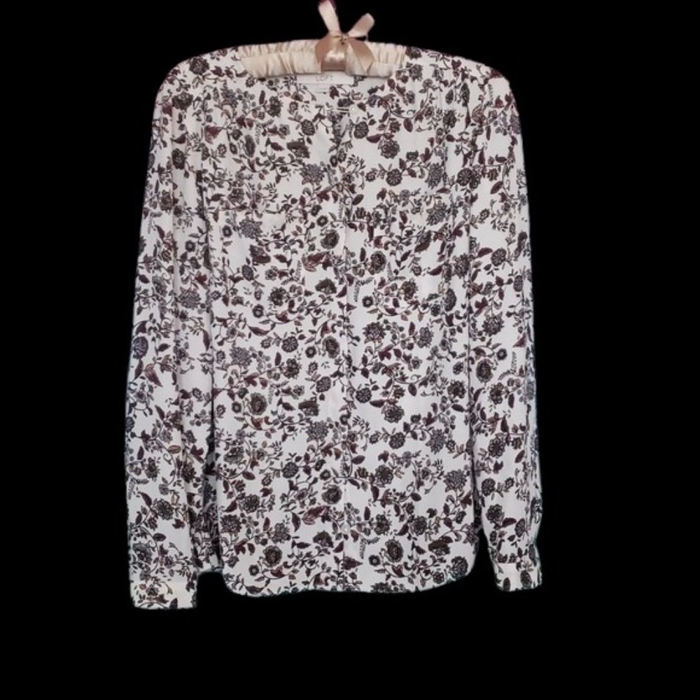 Ladies Long Sleeved Loft Brand Brown Floral Print Blouse Size XS PMNAT1)